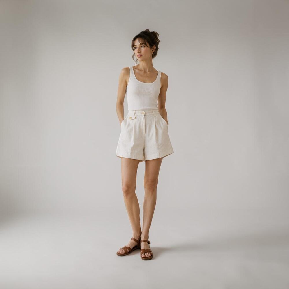 Ralph Lauren White Linen Shorts 12P High Rise Pleated Coastal Grandmother -